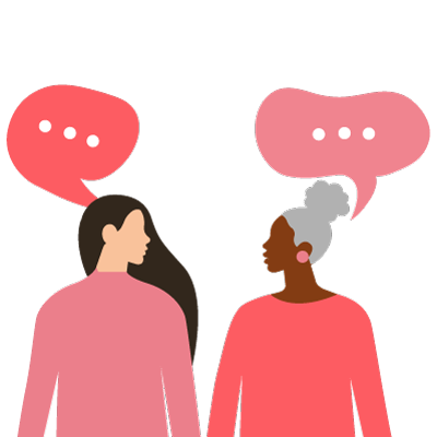 Graphic of two women speaking to each other