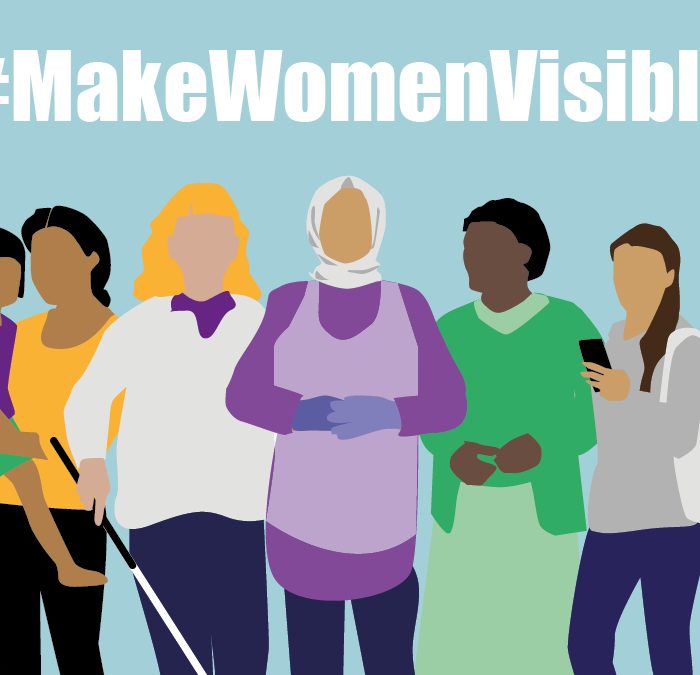 text of different women standing together with the hashtag #makewomenvisible