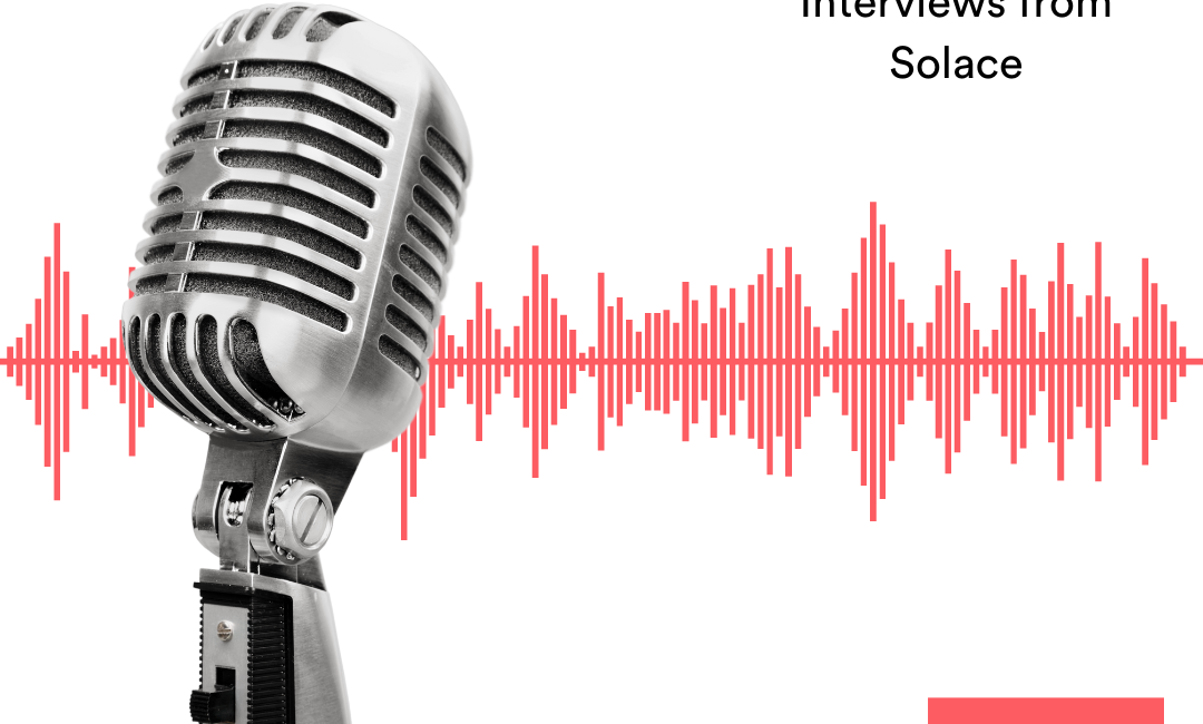 a microphone and soundwaves and solace logo